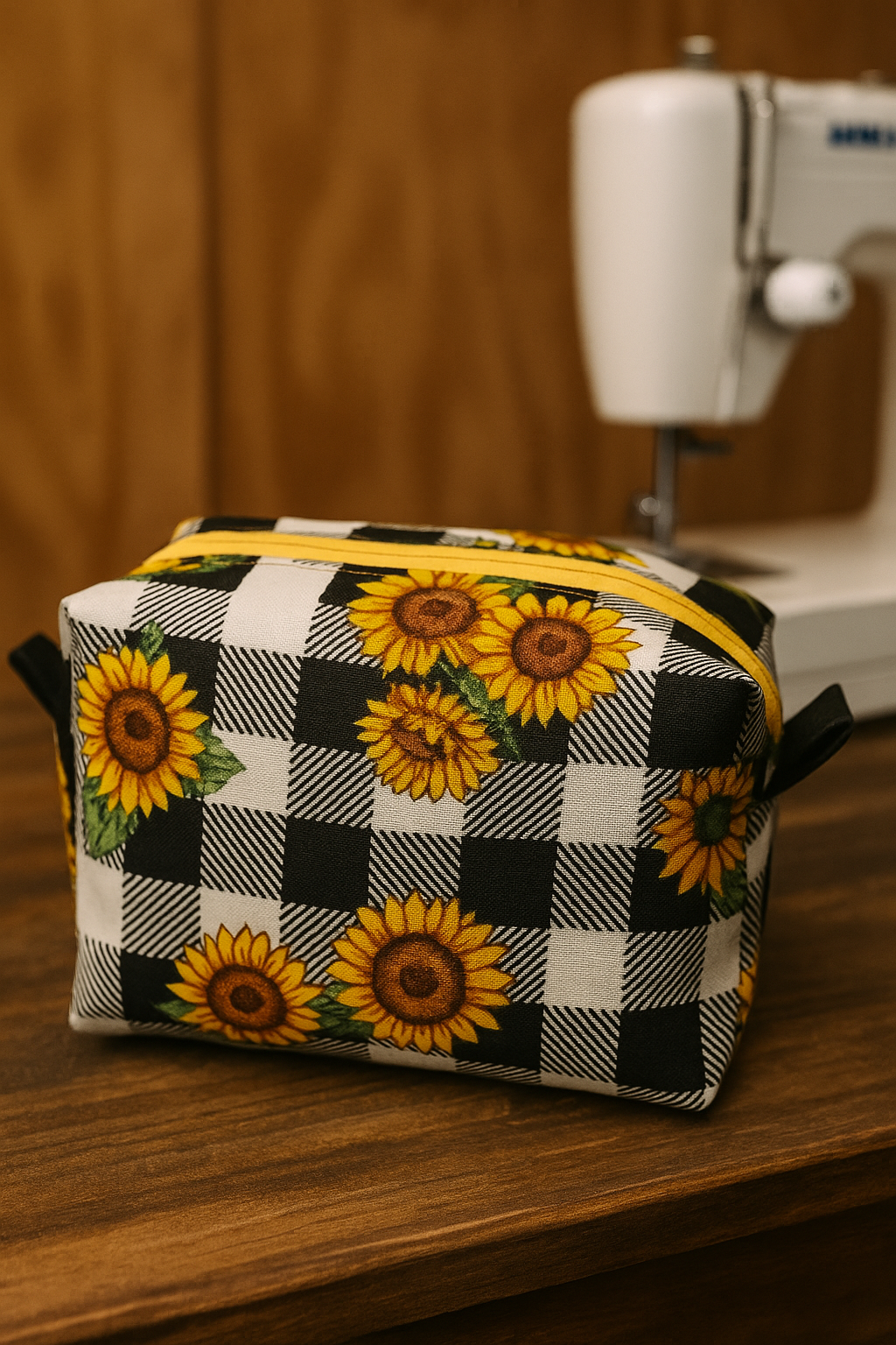Farmhouse Sunflower Toiletry Bag – Handmade Zipper Pouch